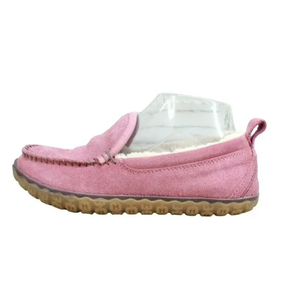LL Bean Pink Suede Lined Mountain Moccasins Slipper Size 7 Medium - Picture 1 of 8